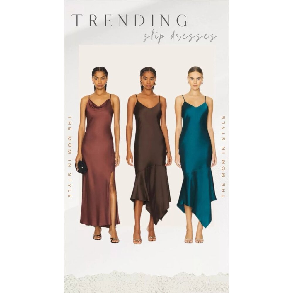 Steve Madden Brown Satin Asymmetric Slip Midi Dress - Picture 9 of 14